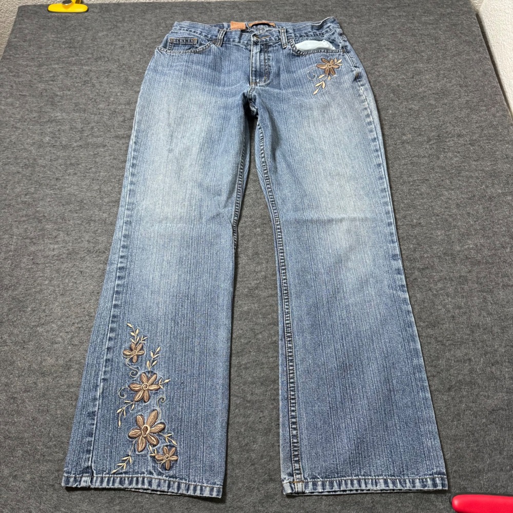 VTG Y2K Zena Jeans Floral Embroidered Flare Leg Denim Light Wash 8P